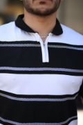 Erkek Yakalı Fermuarlı çift Renk Kısa Kollu T-shirt resmi